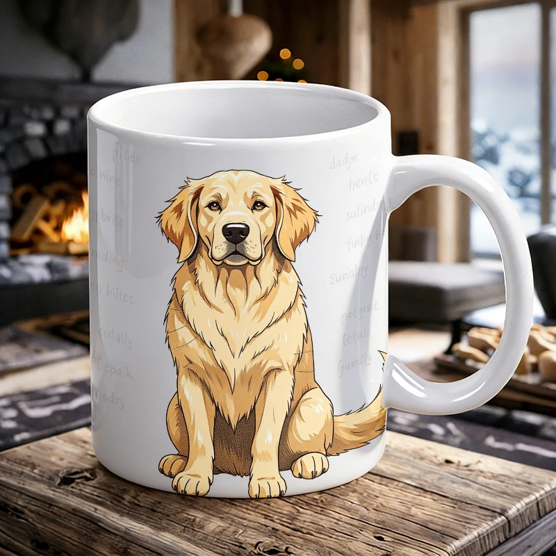 

Cartoon Golden Retriever Ceramic Mug with Handle, Creative Coffee Mug, Milk Cup, Office Tea Cup, Drinking Cup, Fade-Resistant