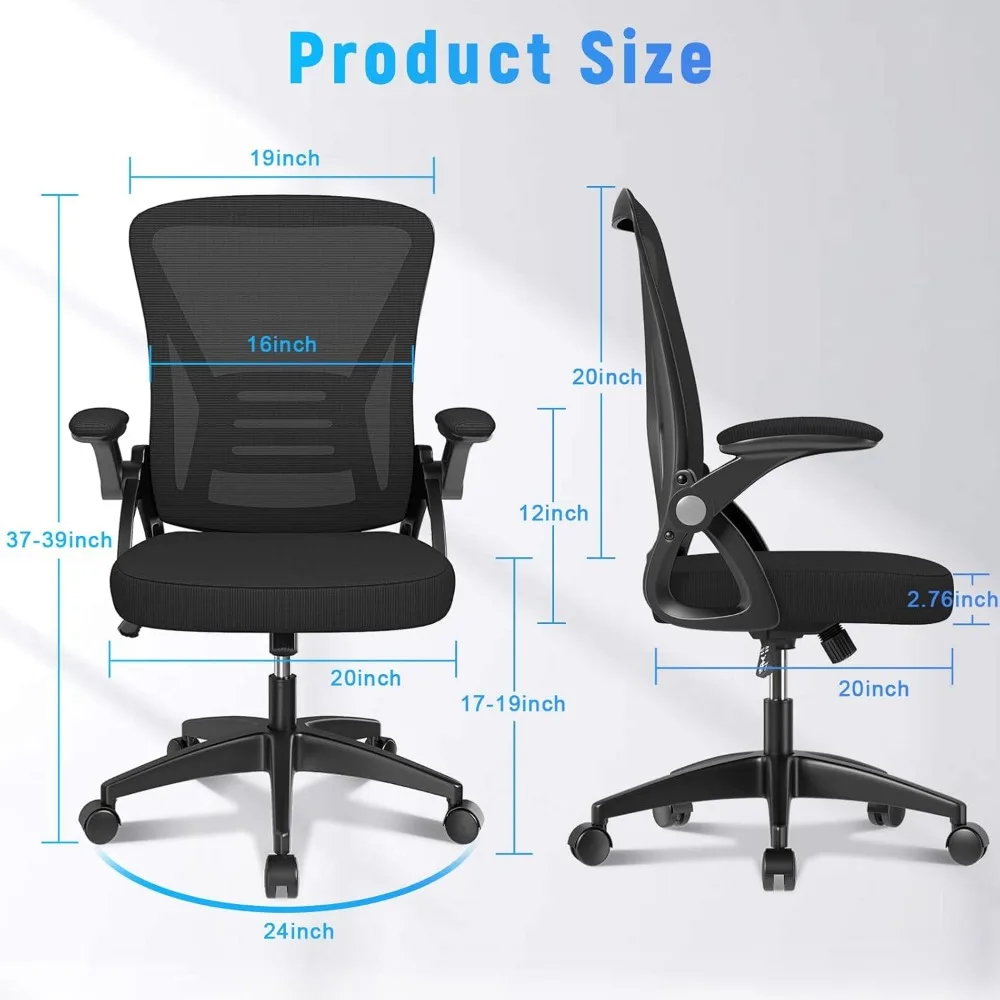 Ergonomic Mid-Back Office Chair with Adjustable Height, Swiveling Desk Chair featuring Flip-Up Armrests and Lumbar Support