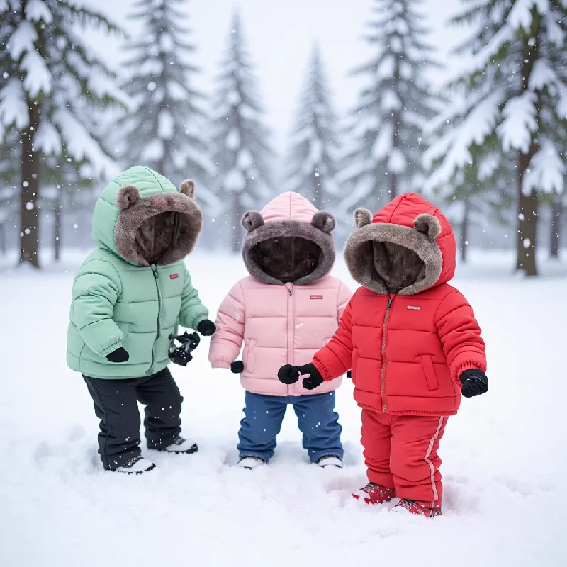 Kids Fleece Line Coats Winter Children Thick Plus Velvet Warm Cotton Jackets Autumn Boys Girls Cashmere Padded Hooded Snowsuit