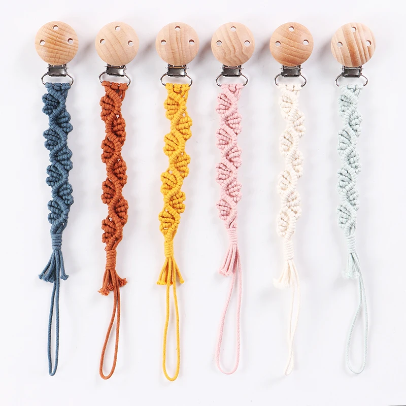 Pacifier Chain Beech Wood Clip Nipple Infant Macrame Cotton Dummy Holder for Newborn Baby Christmas Gift Nursing Clips Accessory