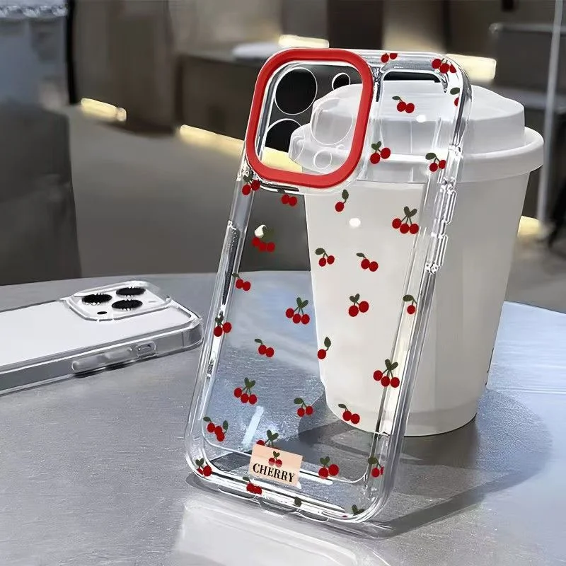 Cartoon-Kirsch-Handyhülle für Samsung Galaxy S24 S22 Plus S26 S23 S25 Ultra A36 A54 Note20 A35 A56 A16 A55 A34 A53 Transparente Hülle