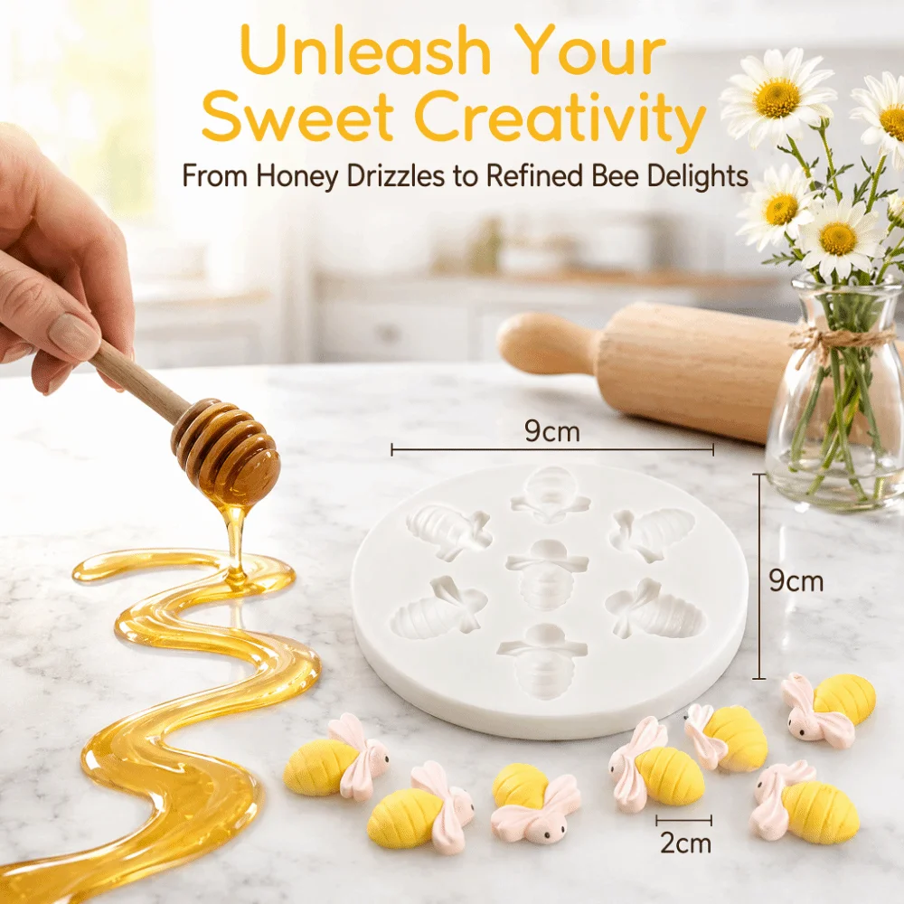 Food Grade Silicone Bee Shaped Cake Mold Non-Stick Bee Design Fondant Cake Mold Six Cavity Raised Details Chocolate Dessert Mold