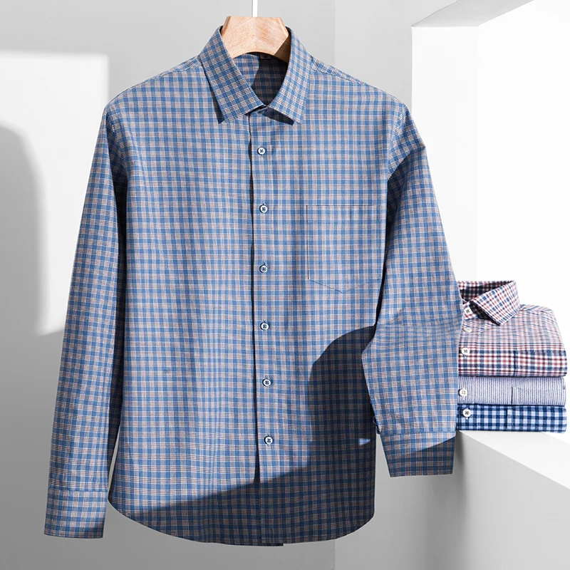 

New Classic stripes Plaid Men's Shirts Long Sleeve Casual Fashion Plaid 100 Cotton Long Sleeve Shirt Men Regular Fit Soft Cozy