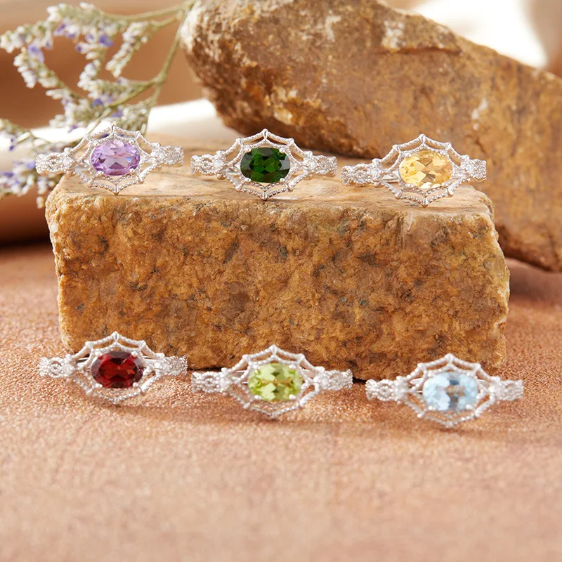 

Natural Amethyst Citrine Colorful Gemstone Ring for Womens925Sterling Silver Index Finger Ring Hot Sale Wholesale