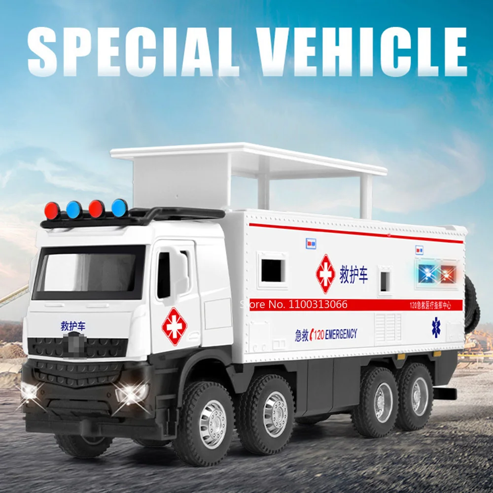 1/24 Alloy Diecast Urban Rescue Vehicle Car Models Wheel Pull Back Ambulance Cars Toys With Light and Sound Function Fire Engine