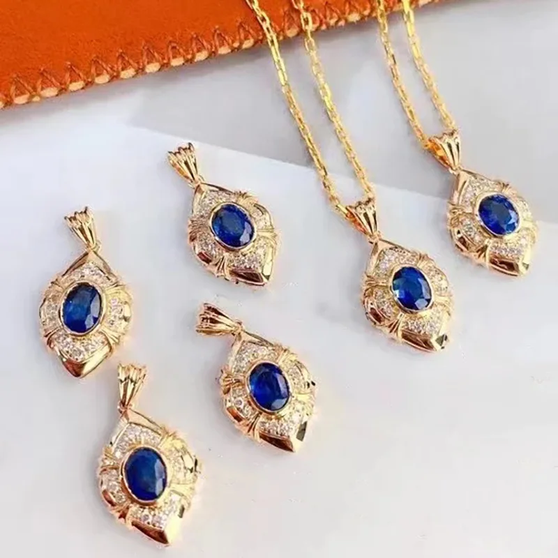 2026 New Fashion Trendy Blue Zircon Necklace, High Grade, Horse Eye Geometric Pendant, Retro Palace Style Jewelry Wholesale