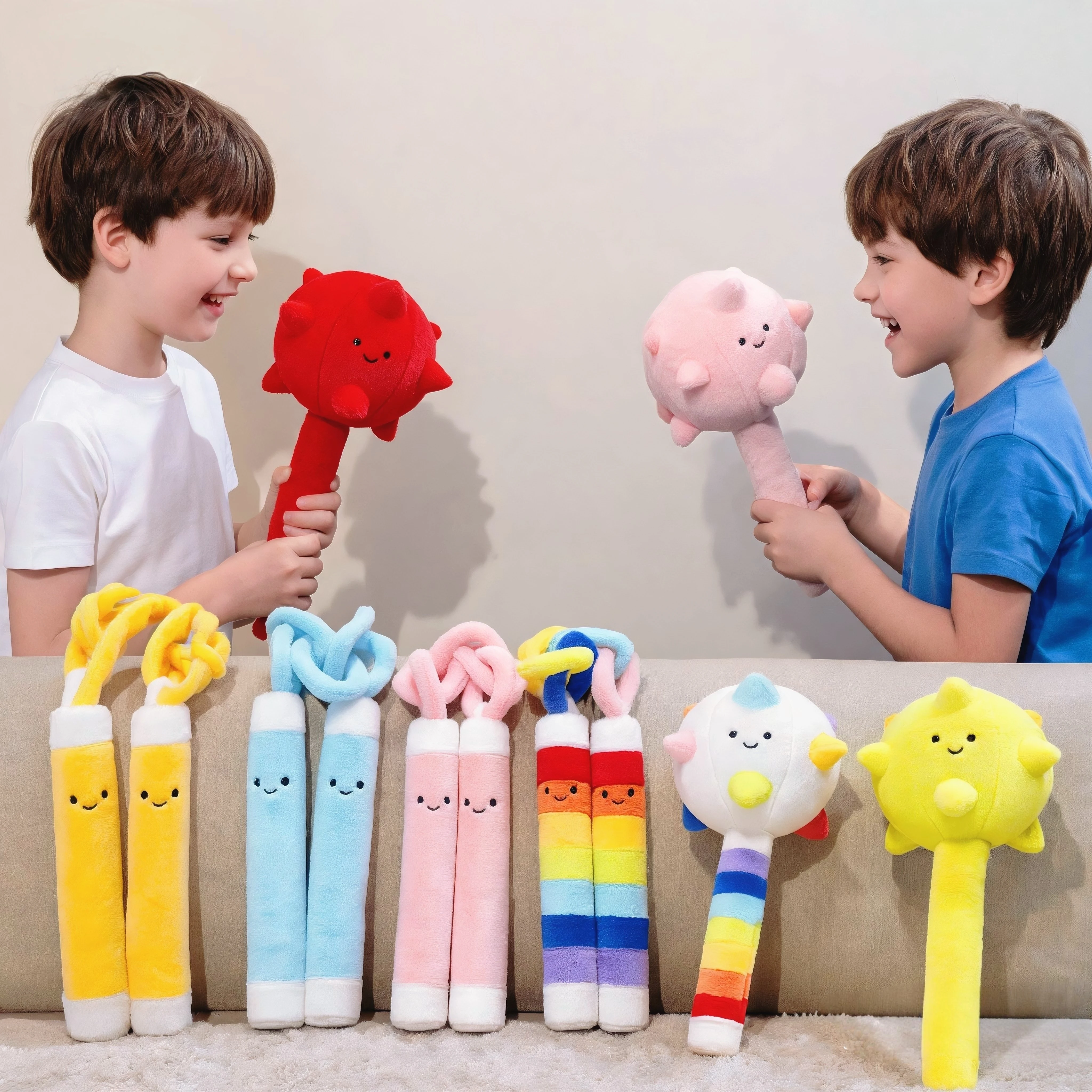 Kawaii Plush Nunchucks and Mace Hammer Stuffed Doll Cartoon Colorful Chain Stress Relief Plush Toy Cute Photo Prop Gift Kids