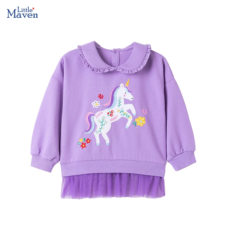 

Детская одежда Little maven, осень-весна 2022, детская одежда для маленьких девочек, кофты с вышивкой единорогов, топы