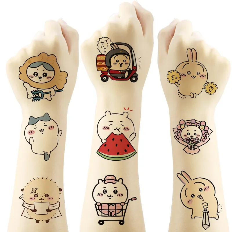 Autocollant de tatouage de dessin animé Chiikawa, Hachiware Usagi, mignon, rick, poulet, fête, jouet pour enfants, cadeaux, nouveau