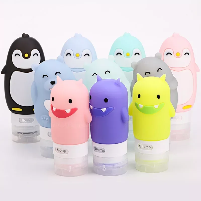 Portable Cute Cartoon Bear Penguin Animal Silicone Travel Case Organizer Shampoo Shower Gel Lotion Storage Refillable Bottle