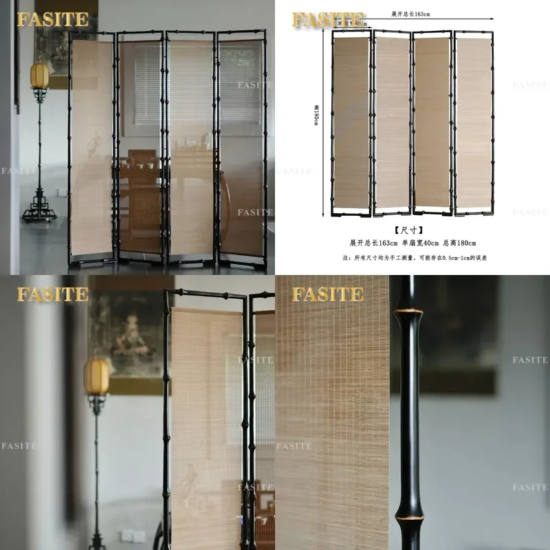 For 1.8m Classical Bamboo Filament Folding Screen Semi-Transparent Chinese Partition for Tea Room Entrance Movable Space