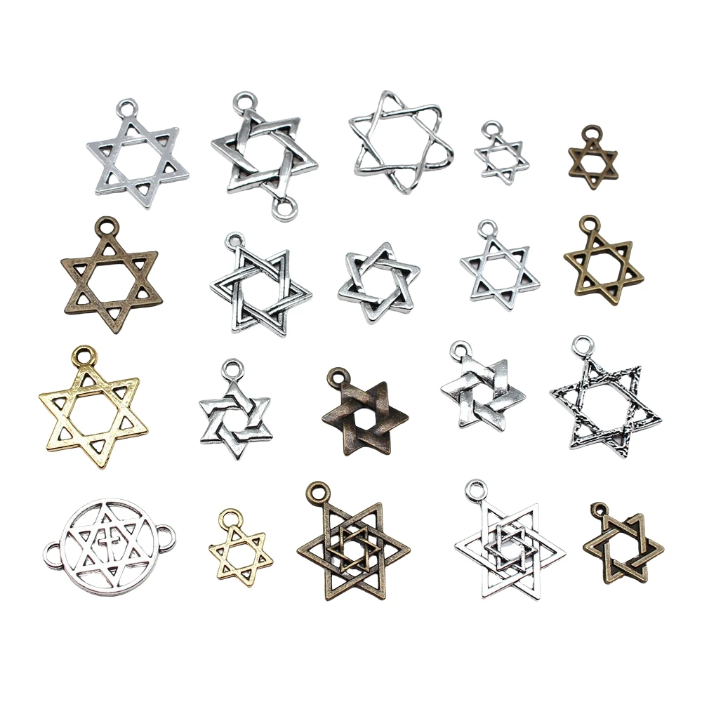 20 sztuk Hexagram gwiazda dawida Charms wisiorki na bransoletkę tworzenia biżuterii DIY rękodzieło — zdjęcie 3