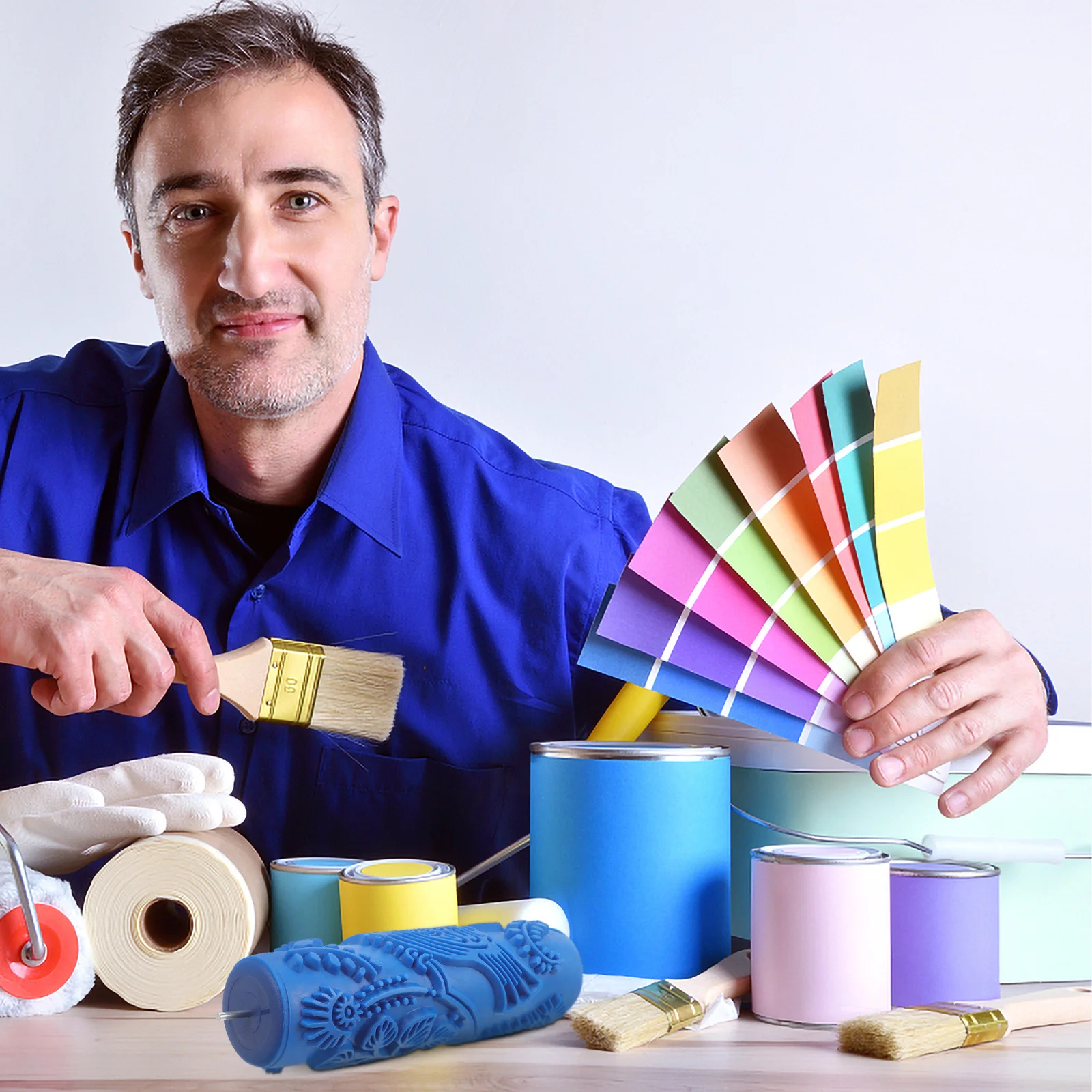 

Printing Cylinder Rubber Paint Roller 7 Inch Embossing Paint Tool Patterned Rubber Decorative Wall Art Painting Supplies