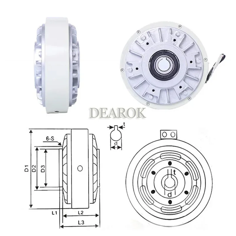 25Nm Freno a Polvere Magnetica Albero Cavo 2.5kg DC 24V 1000RPM Sblavvolgimento Per Il Controllo della Tensione Carico Simulato Scorrevole Continuo