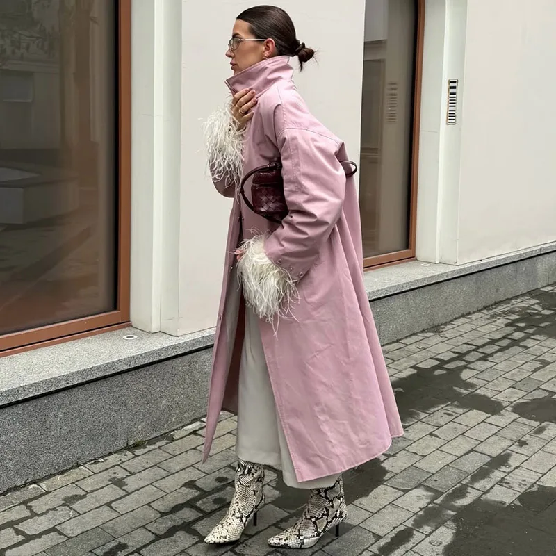 Damen Lange Jacken mit Stehkragen, Einreihige Oversize-Trenchcoats, Street-Style Damenmantel mit Langen Ärmeln, Einfarbig und Locker Geschnitten, Neue Oberbekleidung – Detail 20