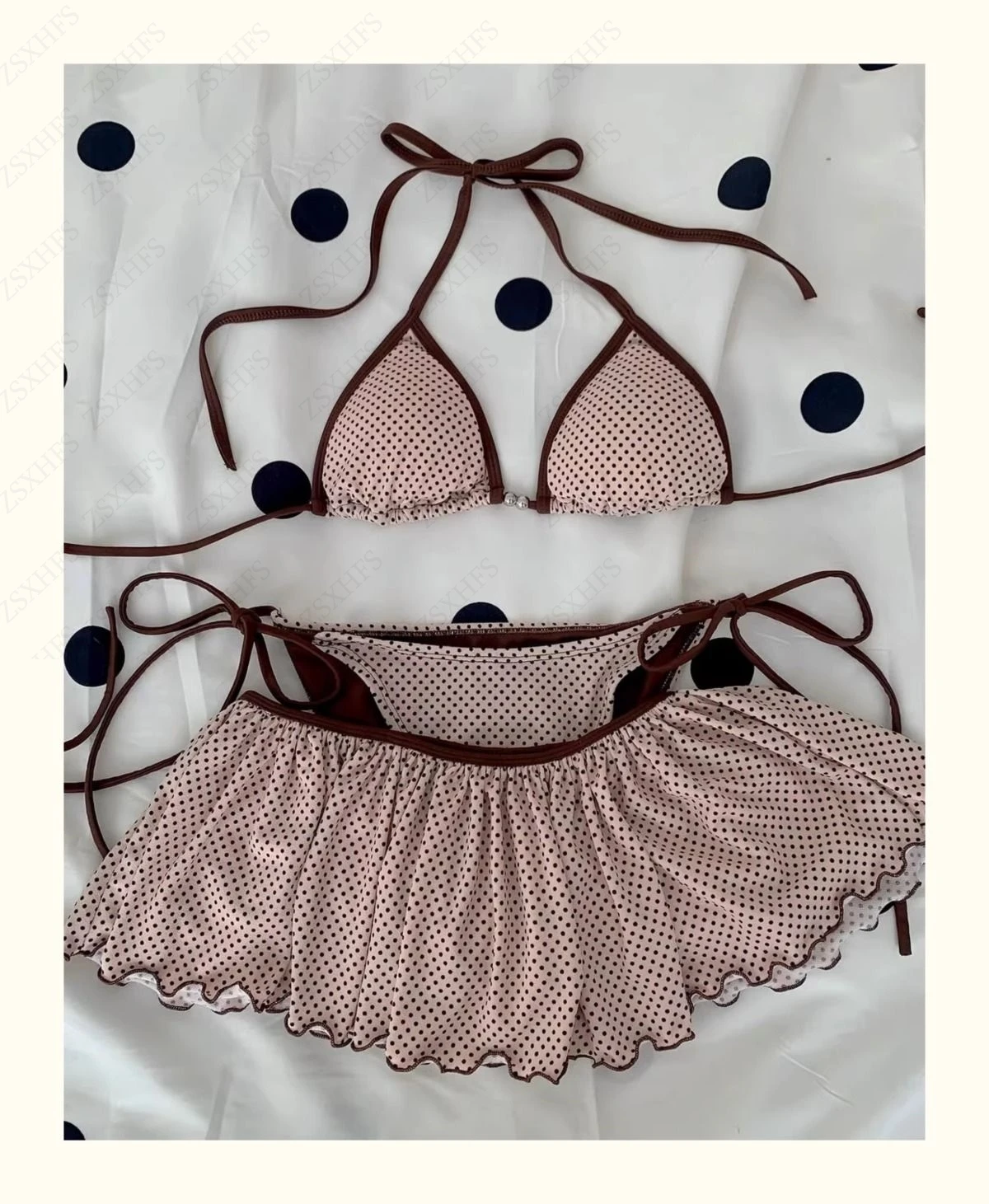 

Kawaii Sweet Girl Pink Wave point Swimsuit Set Trendy Crop Top Coquettish Clothes Chic Romantic Beach Sexy Swimsuit Bikini Sets