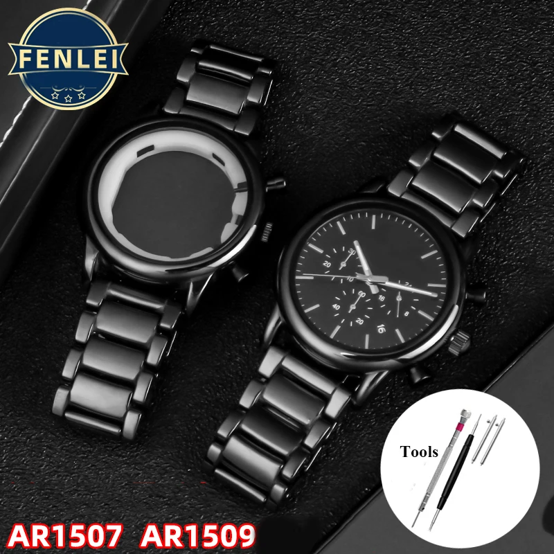 High quality ceramic strap+case for Armani watch AR1507 AR1509  AR1451 AR1452 AR1400 AR1410 series watch accessories Men Bracele