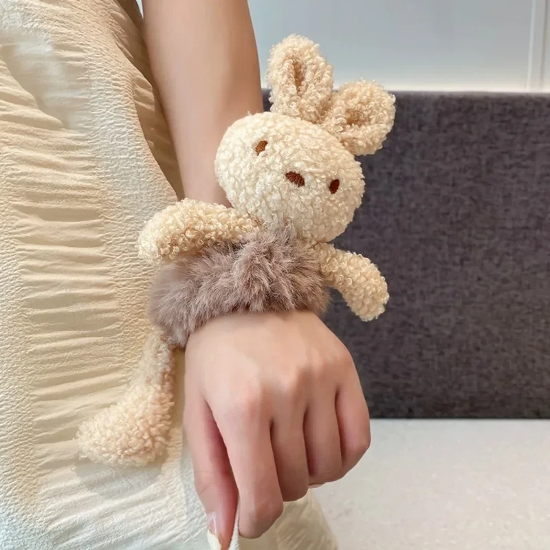 Winter Ponytail Ties Solid Color Scrunchie for Women Girl Plush Cute Rabbit Elastic Rubber Bands Headwear Chouchou Cheveux Femme