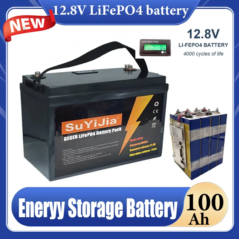 Nuovo 12.8V 100AH LiFePO4 batteria 12V litio ferro fosfato batteria 4000 cicli inverter auto Accendino Solare batteria ad alta potenza