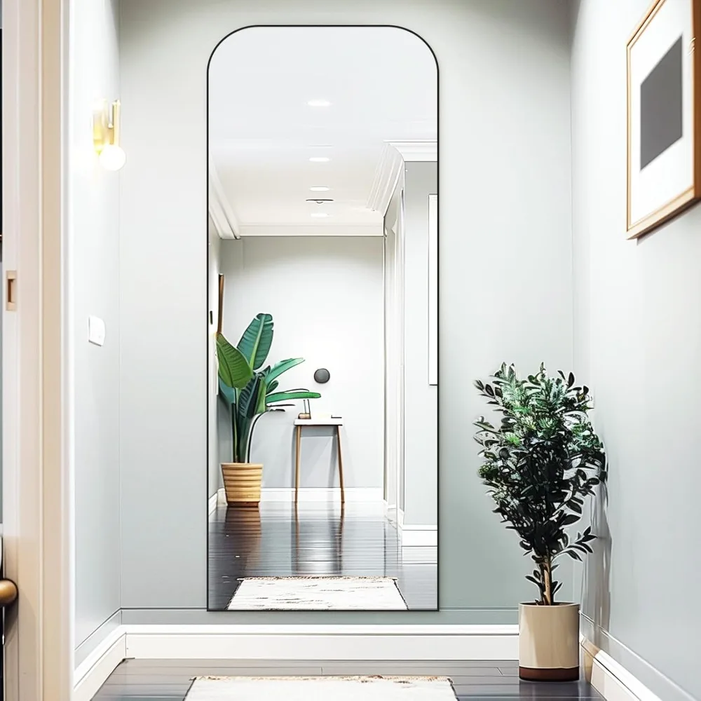 Grand miroir de sol autoportant arqué 71 x 26 pouces, corps complet, salon ou chambre à coucher, option sur pied ou montage mural