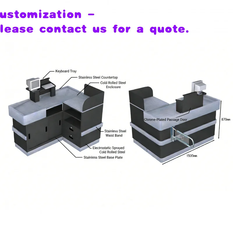 

custom.Supermarket Cash Register Counter L Shape Commercial Service Desk with Shelves