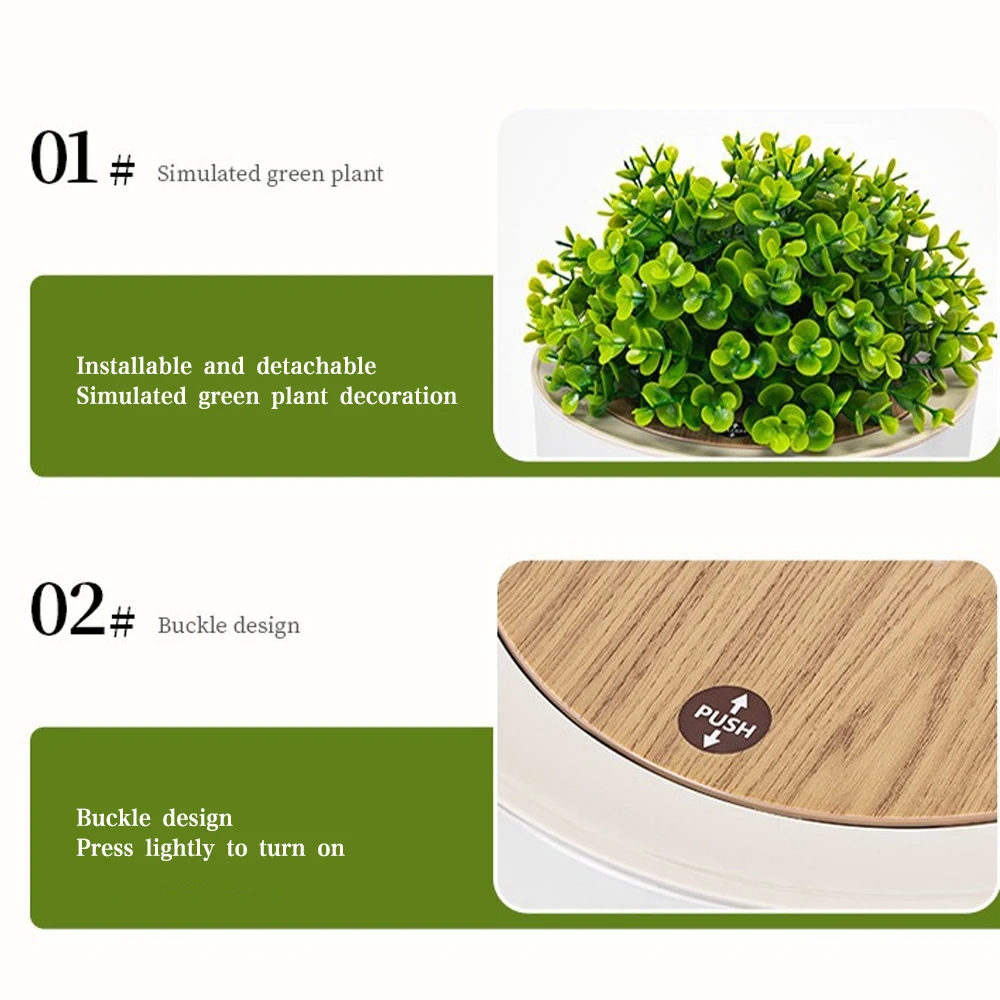 7/10L High Foot Trash Can With With Plant Style Lid Press Type Bathroom Trash Bin Toilet Garbage Can Kitchen Wastebasket