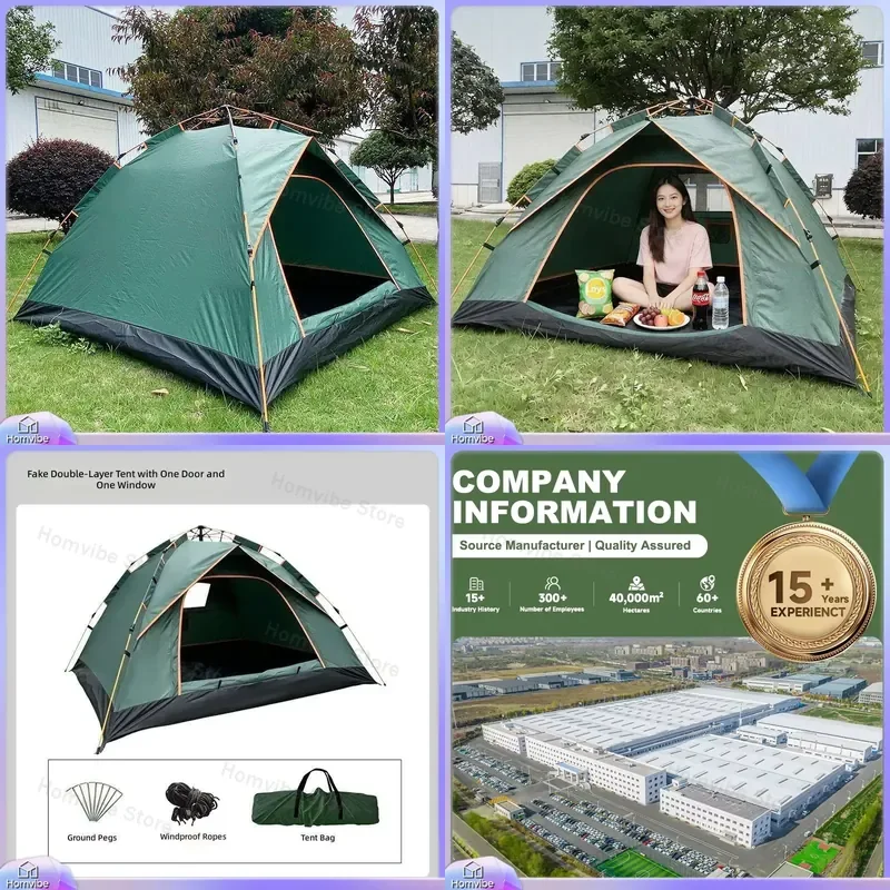 Portable Automatic Camping Tent Double Person Foldable Thickened Oxford Cloth 1500mm Waterproof All Season Outdoor Beach Park