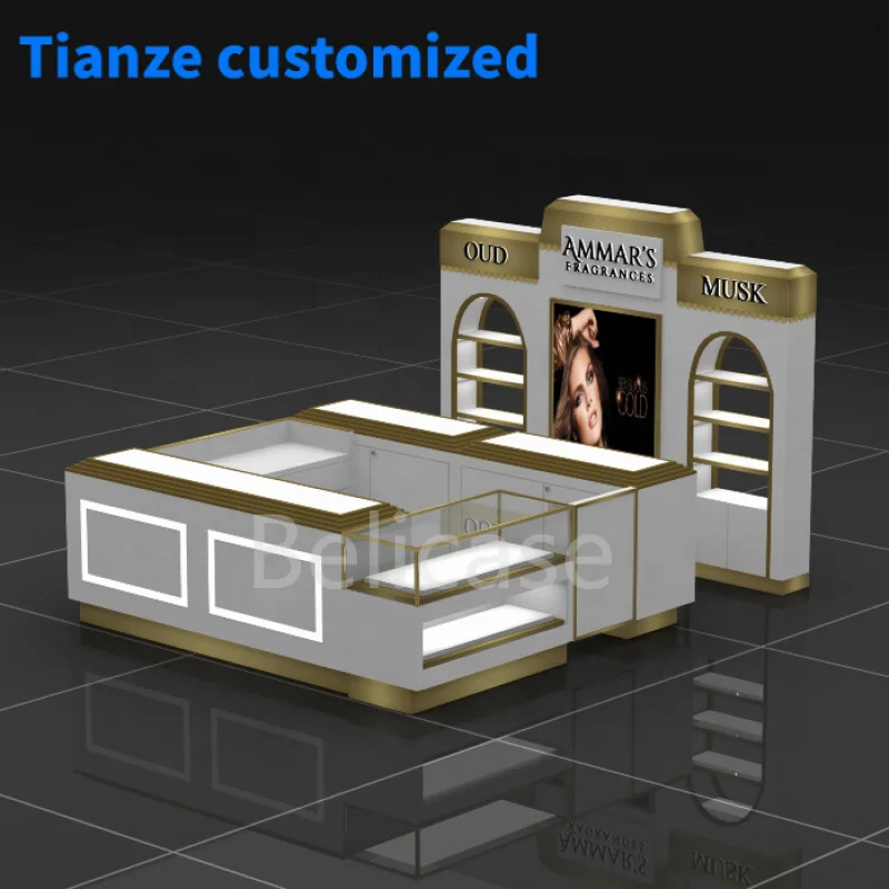 (Maßge schneiderte) moderne Glas Kosmetik geschäft Möbel Shop Counter Design Parfüm Store Display Showcase Parfüm Kiosk