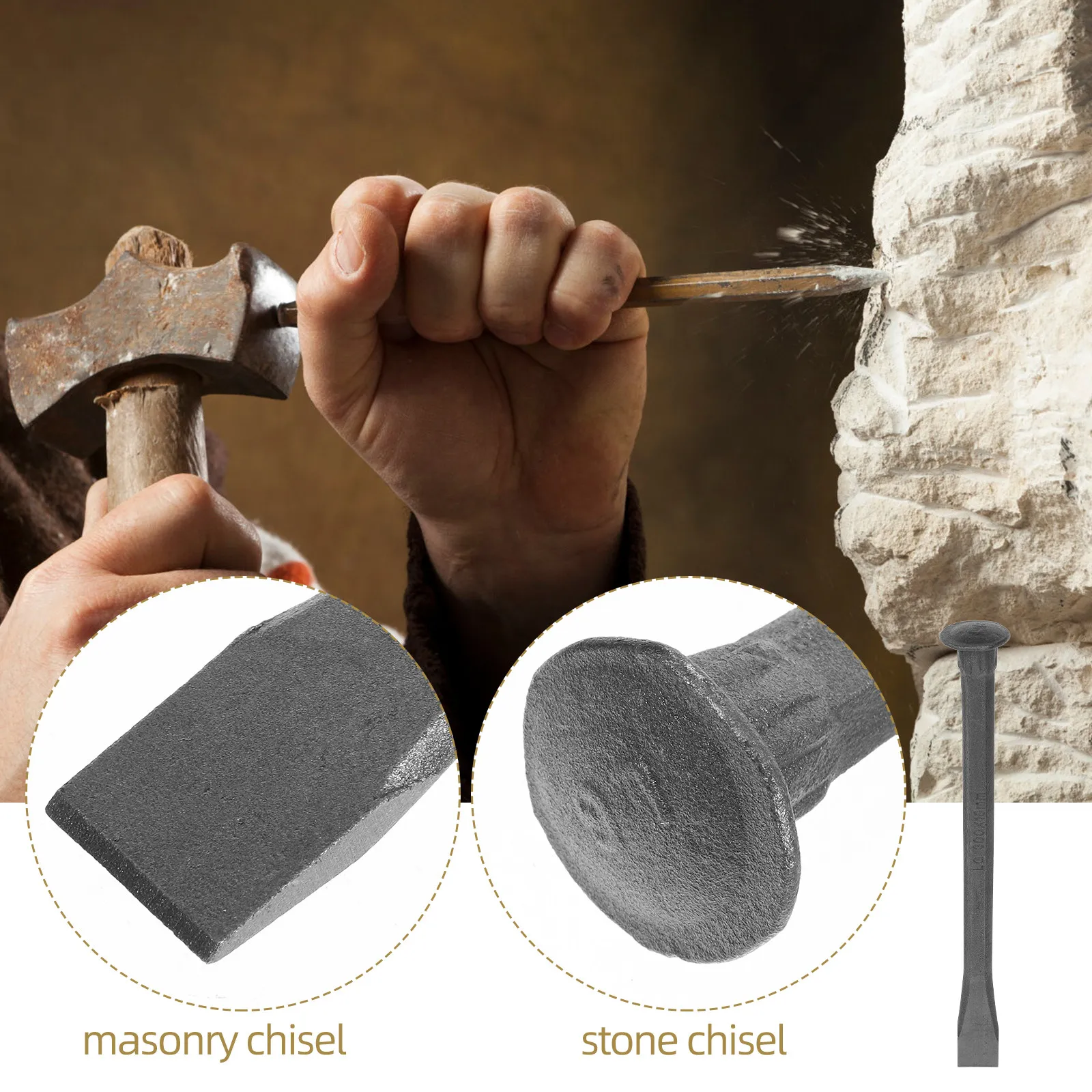 High Strength Carbon Steel Masonry Chisel Precision Tip Stone Chisel for Construction Carving Stonework Woodworking Concrete