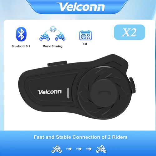 Velconn X2 casco de motocicleta auriculares Bluetooth para compartir música 2 conductores 1000M interfono Full Duplex Radio FM IP65