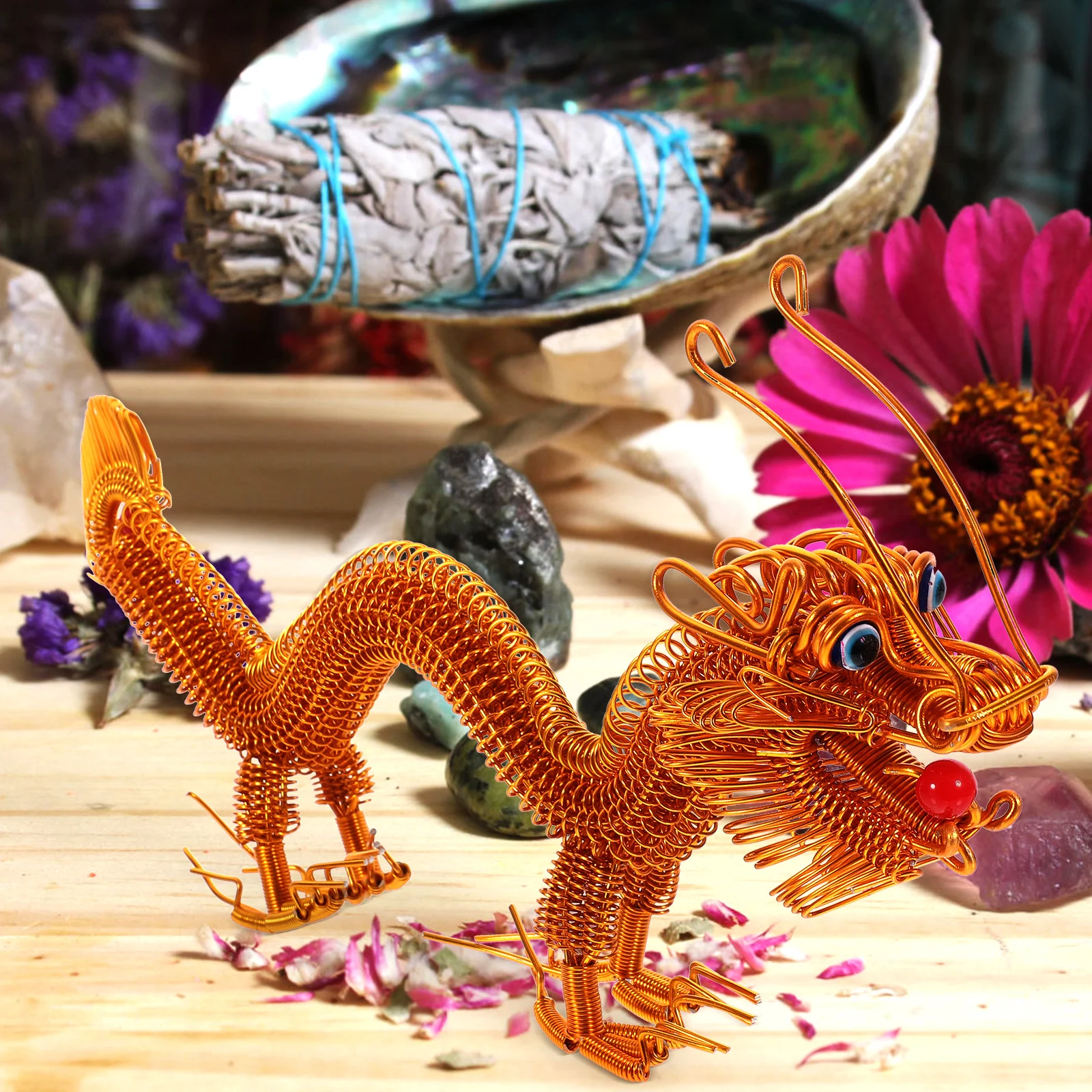 

Year of The Dragon Home Decor Dragon Gold H woven Trinkets Chinese nament Cabinet Statue Vintage Style Party DIY