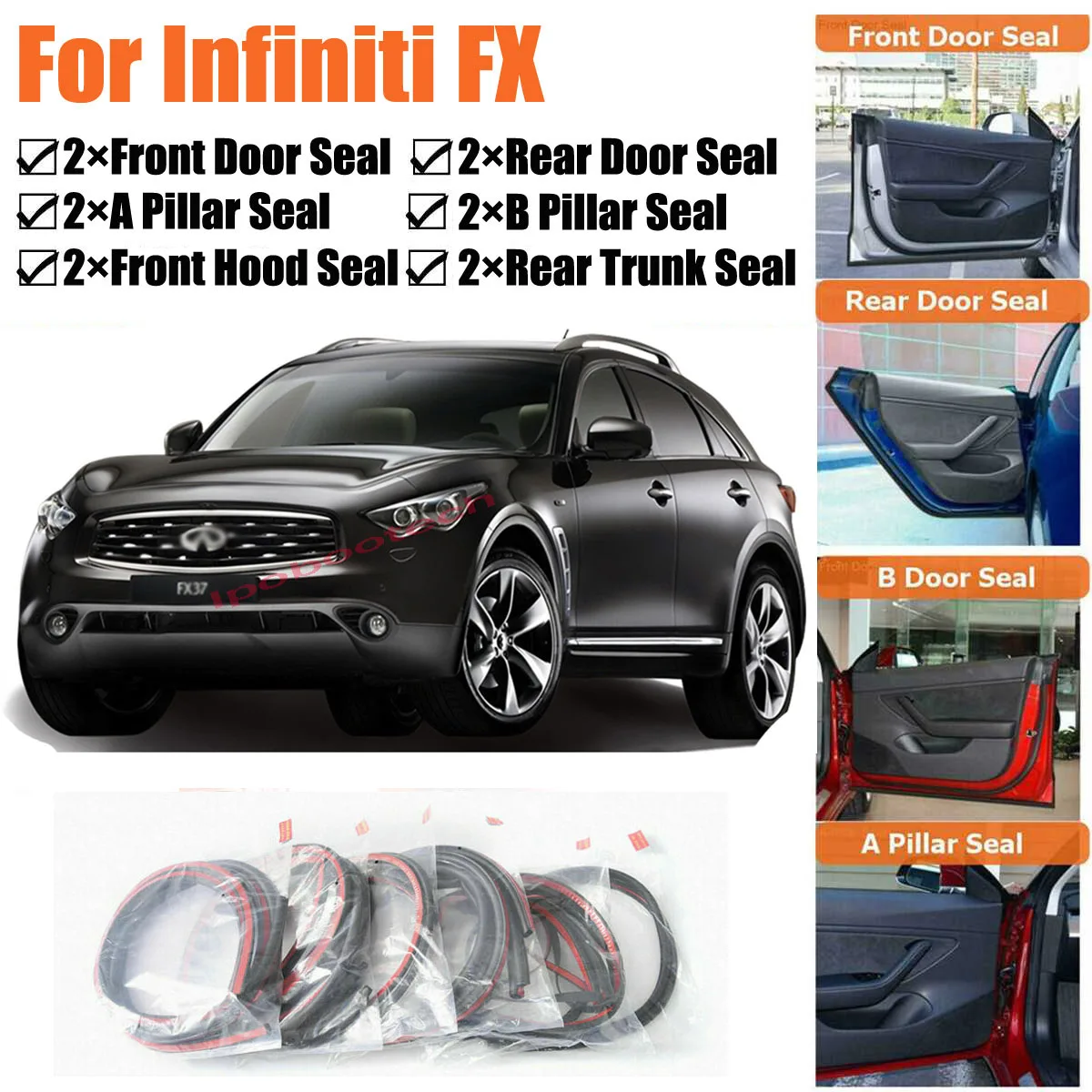 Brand New Car Door Seal Kit Soundproof Rubber Weather Draft Seal Strip Wind Noise Reduction  Fit For Infiniti FX