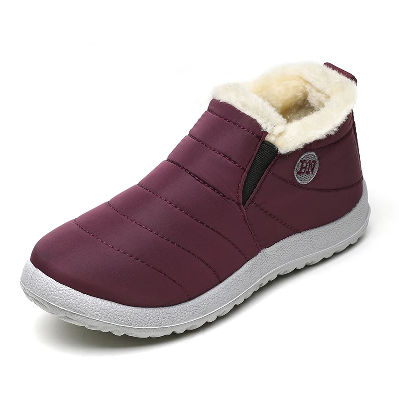 Botas de nieve para Mujer, zapatos de plataforma sin cordones, impermeables, de felpa, para invierno