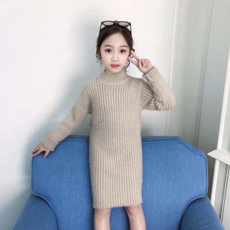 5 Colors Knitted Sweater Dress For Girls 2022 New Fashion Korean Long Style Sweater Spring Autumn Winter Wool Children Clothing