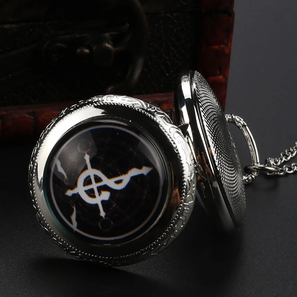 Bronze Alchemist Quartz Pocket Watch Medium Size Full Metal Alchemy Dome Necklace Pendant Design Japan Anime Clock for Men Women