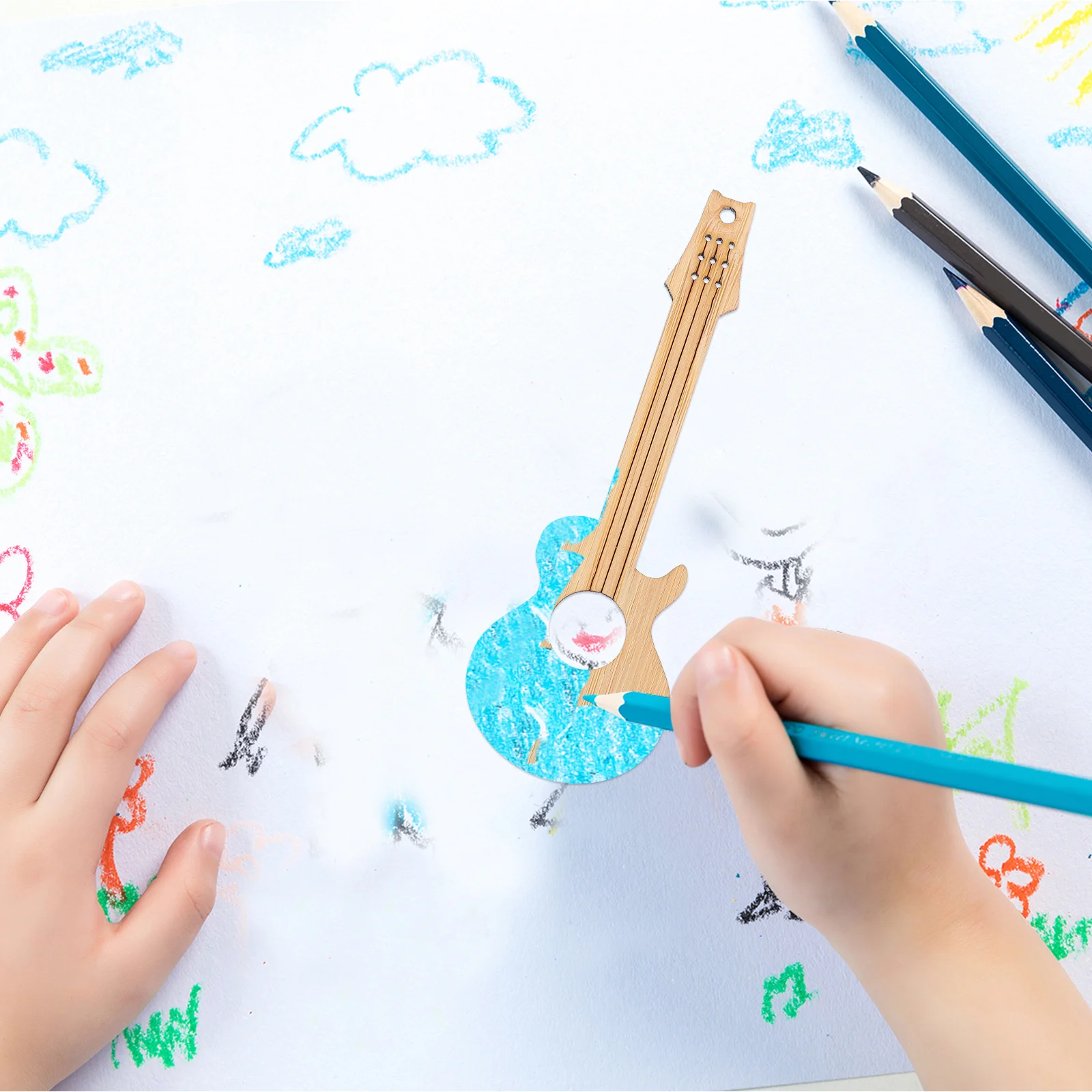 

6pcs Bamboo Bookmarks Diy Blank Bookmarker Guitar Shape Smooth Edges For Graduation Gift Student Stationery Decoration