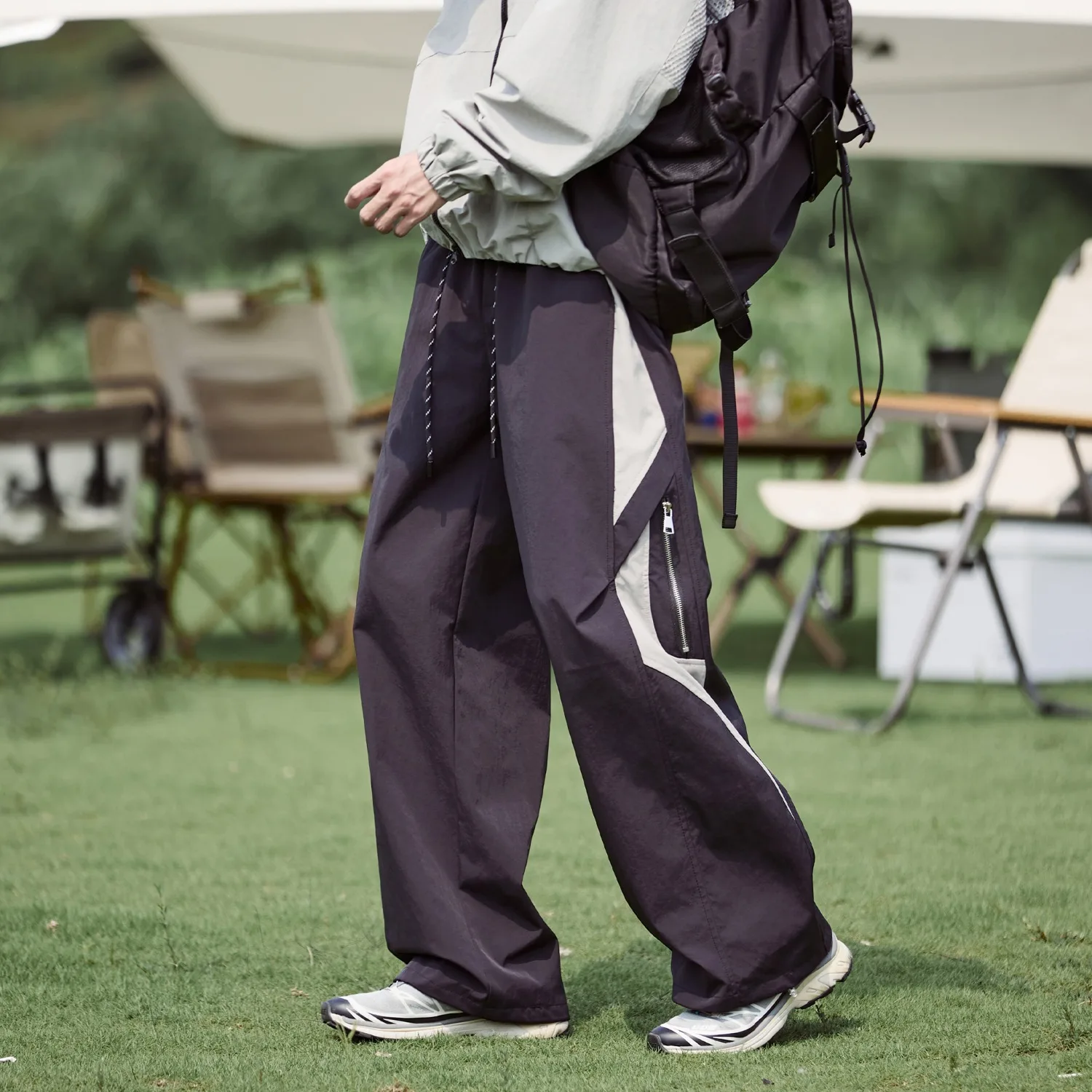 Outdoor color blocking straight leg sports pants for men in spring, autumn, and summer, new trendy brand, loose fit,