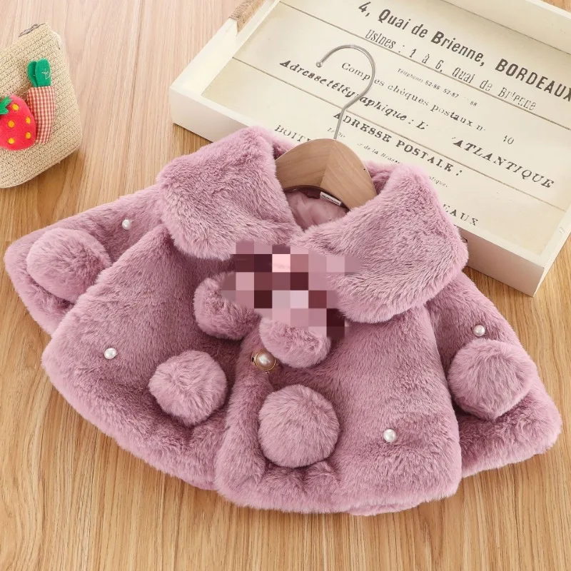 Baby Solid Color Cute Ball Fashion Princess Tie Warm Cloak Girl Coat Out Wear