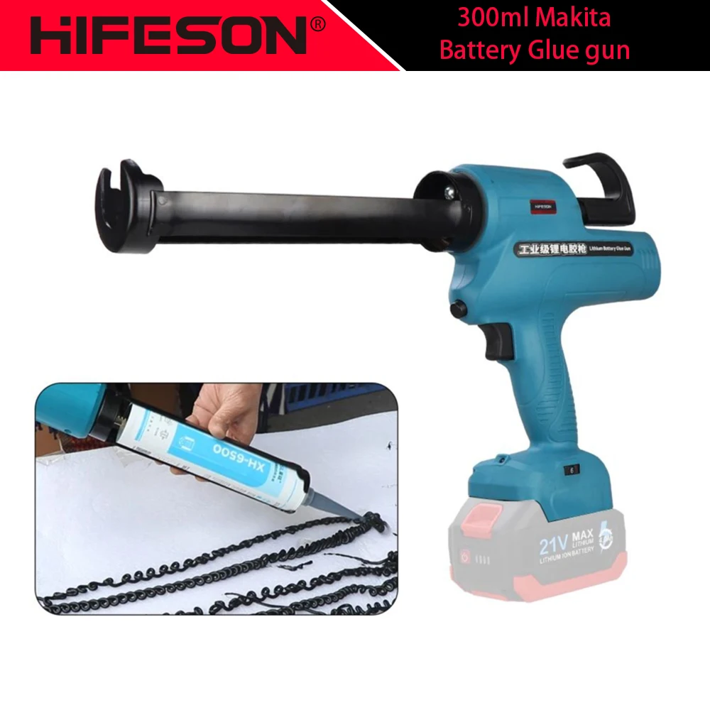 

HIFESON Electric Glue Gun 300ml Caulking Gun Wireless Glass Adhesive Glue Seal Sealant Tool for Makita Battery