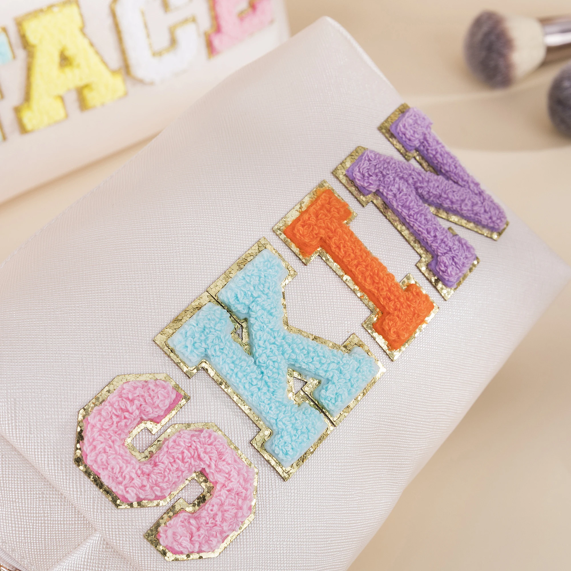 1/4 Stuks Patch Kleur Cosmetische Tas Voor Vrouwen Haar Gezicht Bad Letters Pu Make-Up Tas Rits Zakje Opslag Waterdicht