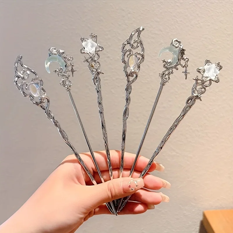 3pcs Moon & Star Hairpin Set – Elegant Moonstone Alloy Hair Accessories for Women (Holiday Gift)