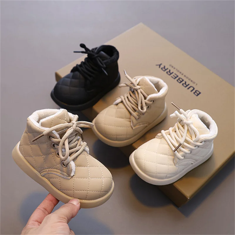 

2026 New Autumn/Winter Children Boots Warm Plush Rubber Sole Toddler Kids Boys Shoes Fashion Girls Boots 21-30