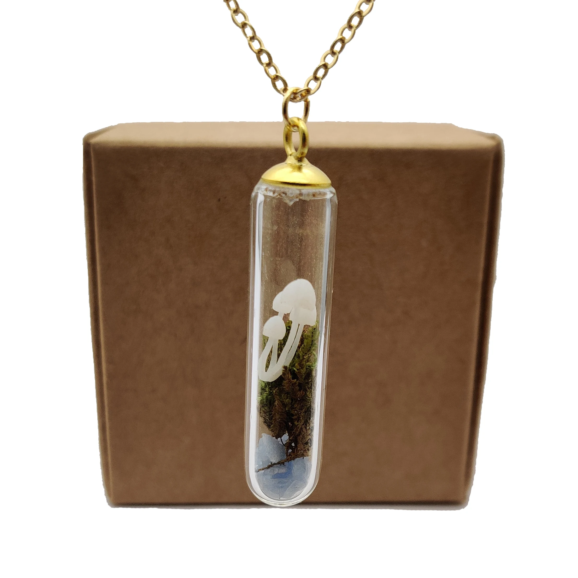 

Mushroom 3D Forest Glow in the Dark Glass Bottle Pendant Gold Color Chain Long Necklace Women Boho Fashion Jewelry Handmade