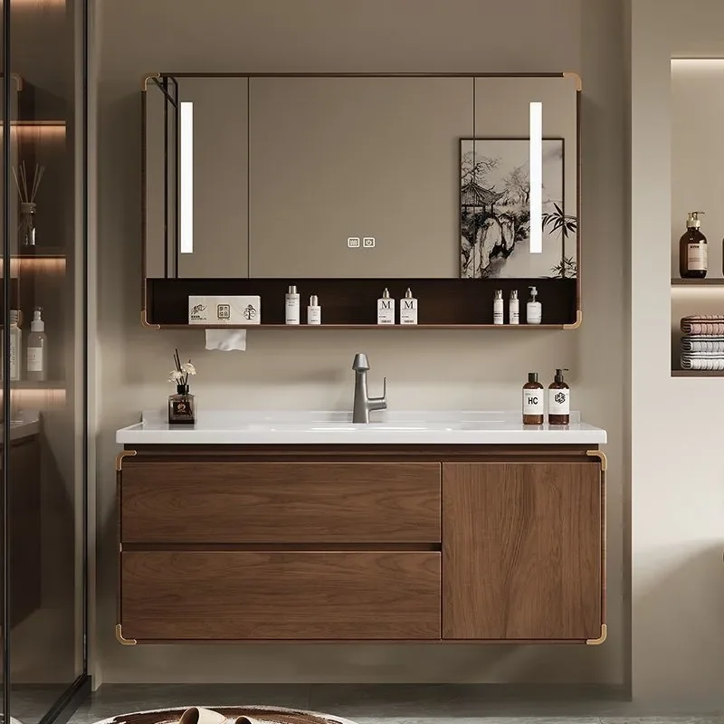 New Chinese Oak Bathroom Cabinet for Ebony Face Wash Basin Combination Ceramic Integrated Basin Bathroom Wash Table