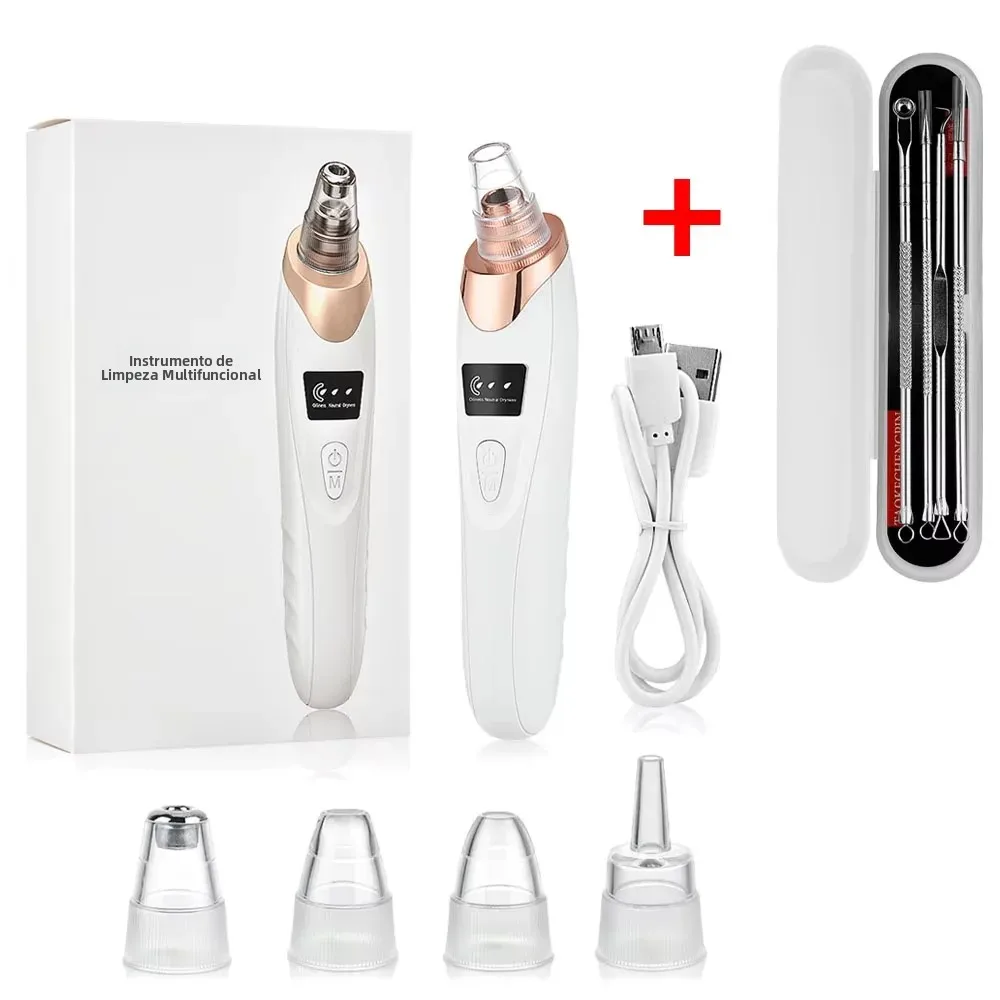 Removedor de Cravos Elétrico, Limpador de Poros Faciais com 5 Níveis de Sucção - Kit de Limpeza Facial Recarregável via USB