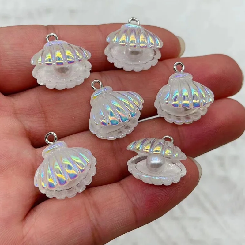 10pcs cute gradient shell shaped sequin resin charm pendant DIY necklace earrings bracelet keychain jewelry making