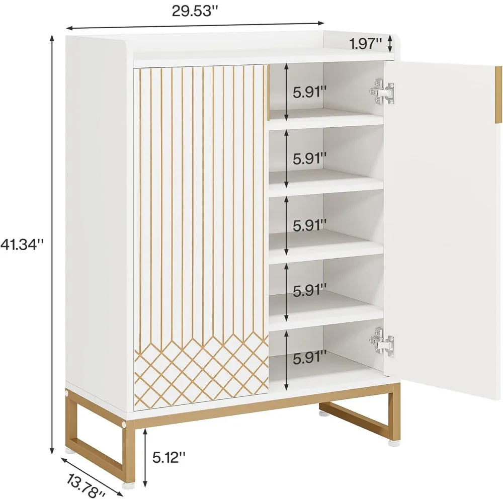 Shoe Cabinet with Doors, 5-Tier Shoe Storage Cabinet for 25 Pairs, Wooden Shoes Rack Organizer for Entryway