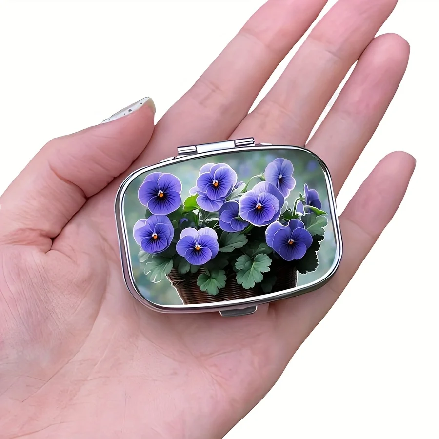 1 Exquisite Purple Floral Mini Pill Box - Small, Dual-Compartment Pill Box, Easy to Carry, Suitable for Travel, Fits in Your Pocket or Purse - Ideal Unique Gift, Purse Pill Box
