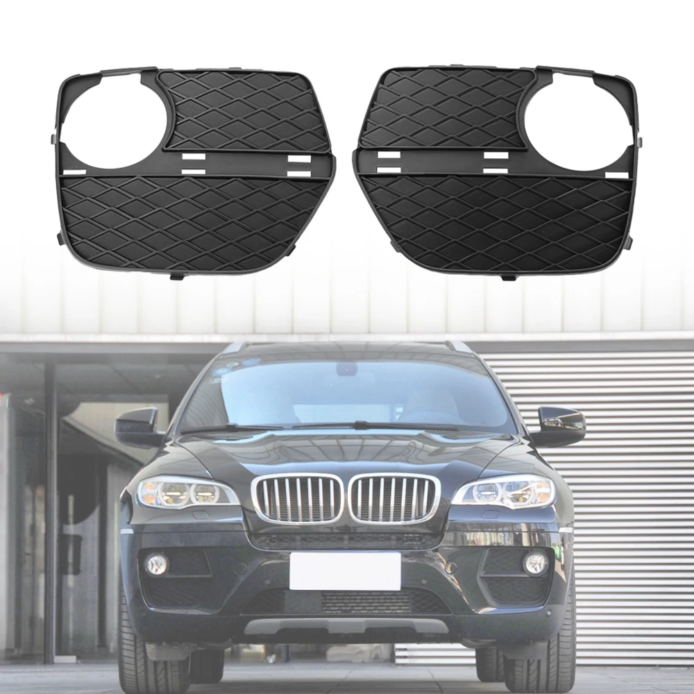 Black Car Front Bumper Fog Light Grille Cover Bezel Trim For BMW X6 E71 2012 2013 2014 51117312605 51117312606