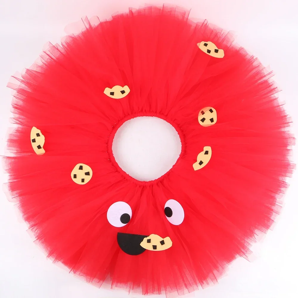 Red Cookie Monster Elmo Girls Tutu Skirt Set Fluffy Toddler Baby Girls Tulle Skirts Kids Halloween Birthday Party Tutu Costume